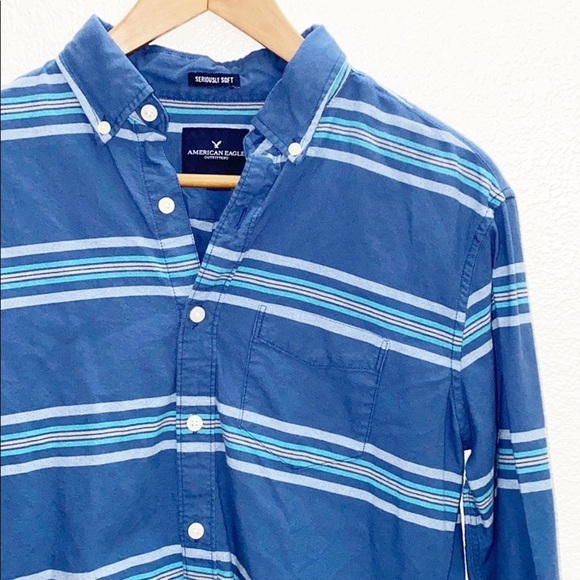 American Eagle Blue Striped Button Down Shirt - Picture 2 of 12